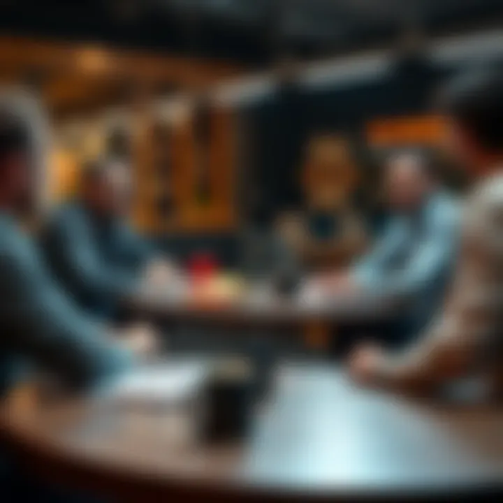 Competition Insights A group of motivated individuals discussing competition and ambition at a round table, with notes and coffee mugs on the table.