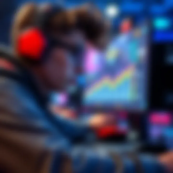 A gamer focused on a screen showing their rank progress from Gold to Master 5, reflecting determination in a competitive gaming environment