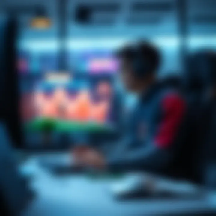 A gamer sitting at a desk, feeling a sense of emptiness after finishing the Battle Pass, looking at the game on the screen with a thoughtful expression