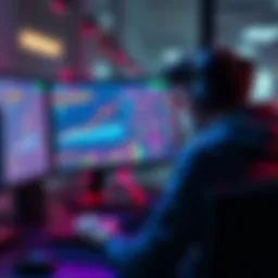 A player analyzing TM8 RL strategies on a gaming monitor with charts and stats displayed