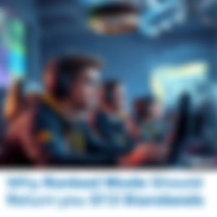 A group of gamers focused on a ranked match, showcasing their skills and determination to win. Some players celebrate while others strategize.