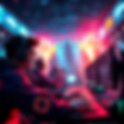 A gamer in a virtual arena, engaged in intense player-versus-player combat, showcasing skill and strategy with vibrant graphics.