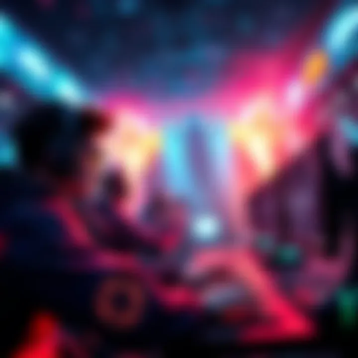 A gamer in a virtual arena, engaged in intense player-versus-player combat, showcasing skill and strategy with vibrant graphics.