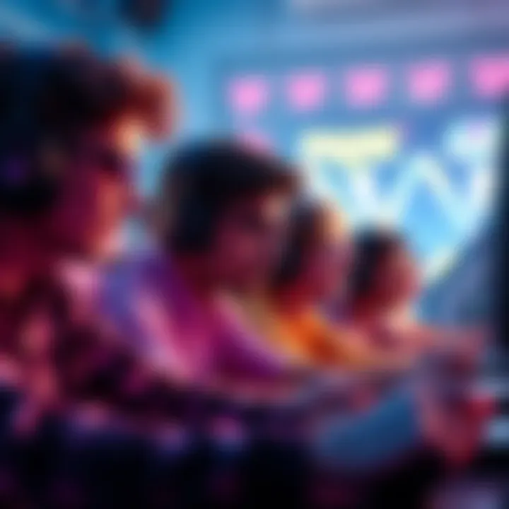 Competitive Gaming Atmosphere A group of friends intensely focused on gaming, showing both joy and competitiveness during play.