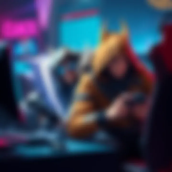 Chipper and Geomancer from competitive gaming showcase different skill levels in players, with Chipper looking dynamic and aggressive while Geomancer appears strategic and clever, set in a gaming envi...