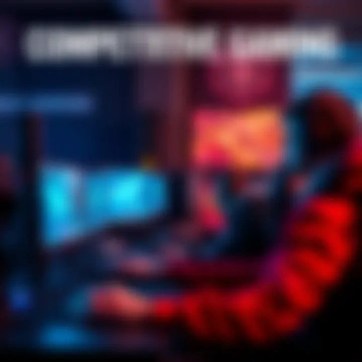 A group of gamers practicing together in a gaming setup, focused on their screens and playing competitively.