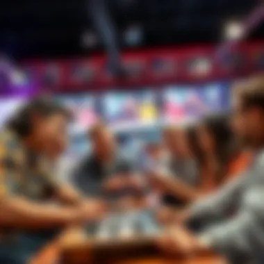 A group of friends engaged in a friendly competition, smiling and having fun while playing a game