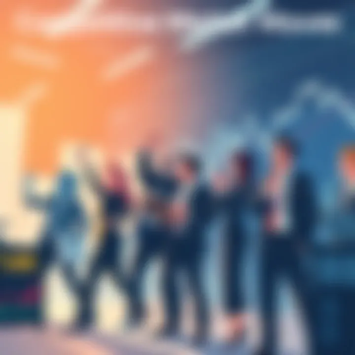 An illustration showing business people reacting to competition with graphs and charts in the background