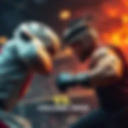 Two determined fighters engage in a fierce competition, showcasing their skills and strategies in a dramatic duel.