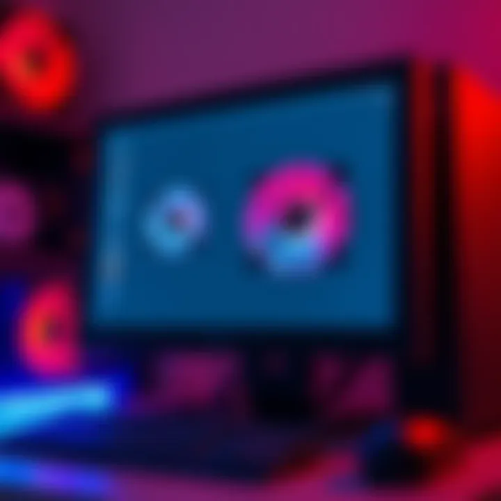 A desktop computer with its fans operating, but the monitor remains blank, showing a non-responsive state.