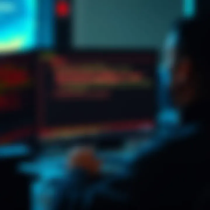 A person examining a computer screen displaying error messages and a black screen, indicating system crashes and GPU issues