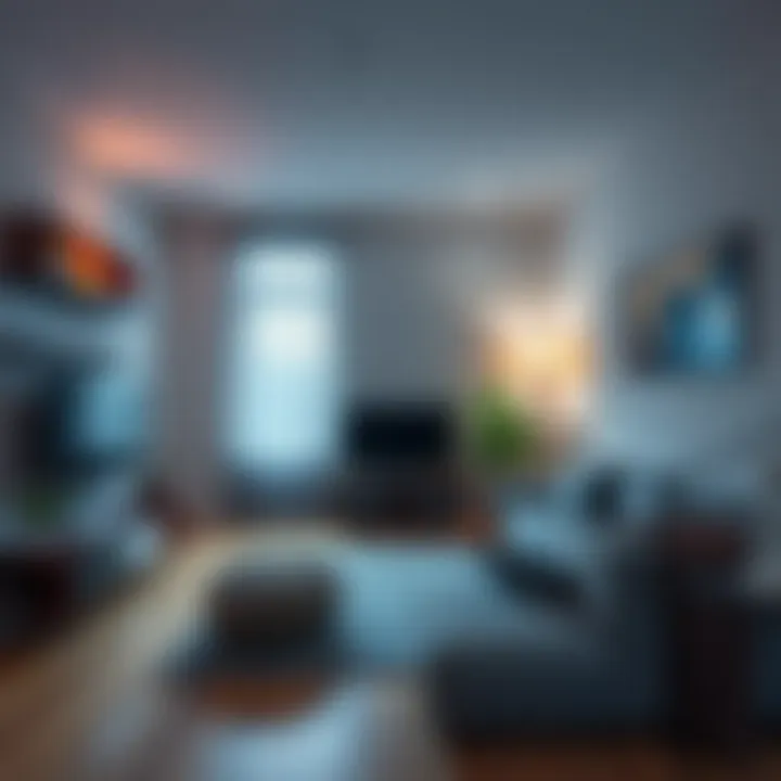 A clean living room with neatly hidden cables behind furniture and cable management solutions