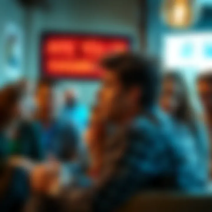 A group of people discussing mental health concerns about Hammond in a casual setting.