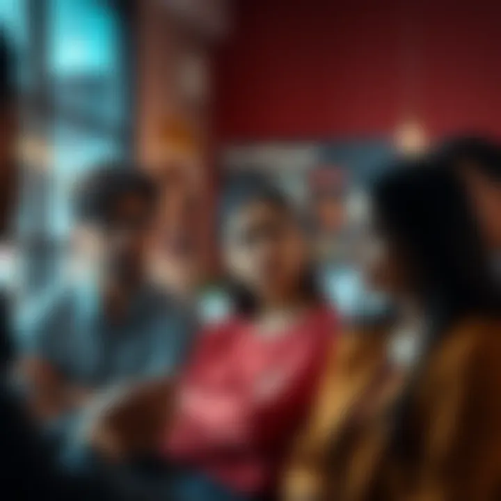 A group of people talking with worried expressions about an individual's wellbeing.