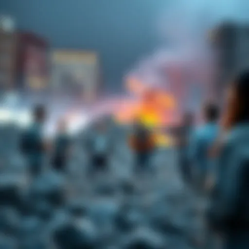 Concerned people discussing viewbob feature Group of people debating the impact of viewbob on video platforms during an earthquake