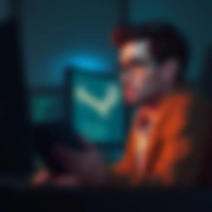 A long-time Steam player looks worried while reading about their recent ban over a suspicious chat in front of a computer