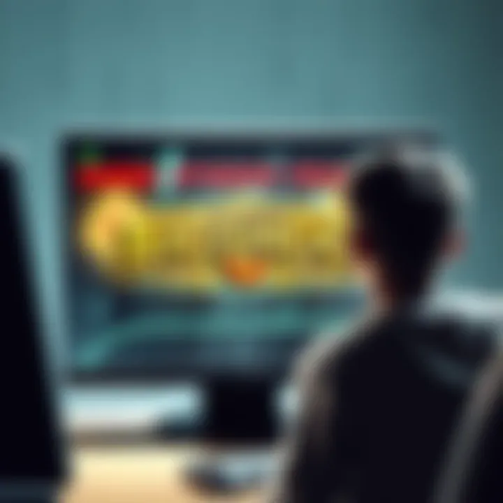 A person looking at a computer screen displaying the BioShock game with warning signs about spyware risks.