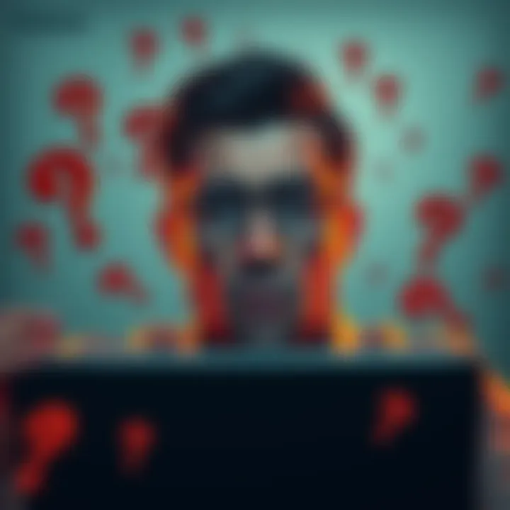 Concerns over Wiki Moderation A person looking frustrated while browsing a Wiki page, surrounded by question marks and upset comments, illustrating the need for better moderation.