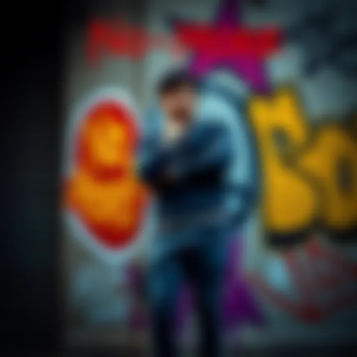 Individual with arms crossed, confidently standing against a graffiti-covered wall, representing a bold stance against mainstream competition