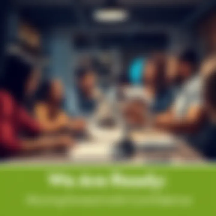 A group of diverse people brainstorming around a table with laptops and notes, showing teamwork and readiness for new challenges.