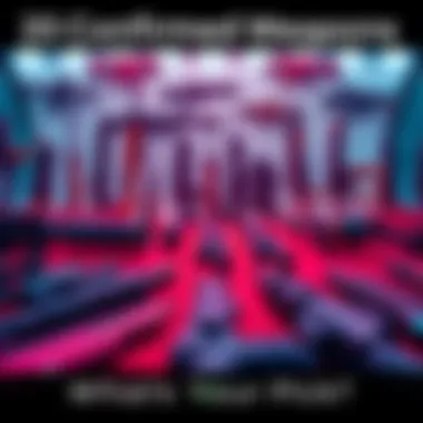 A collection of 20 different weapons including firearms and futuristic tech on display, showcasing their variety and design