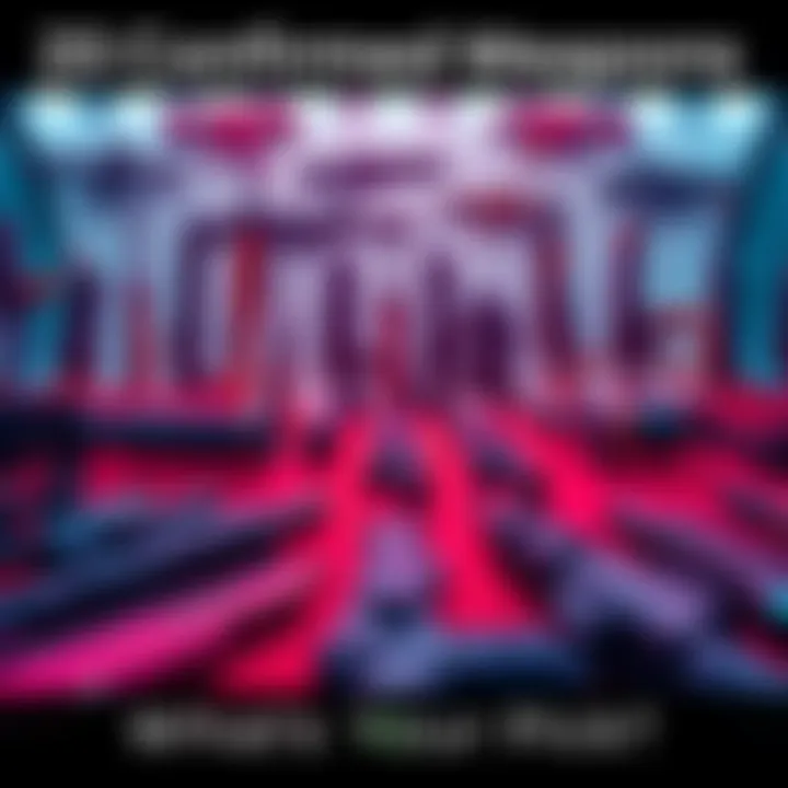 A collection of 20 different weapons including firearms and futuristic tech on display, showcasing their variety and design