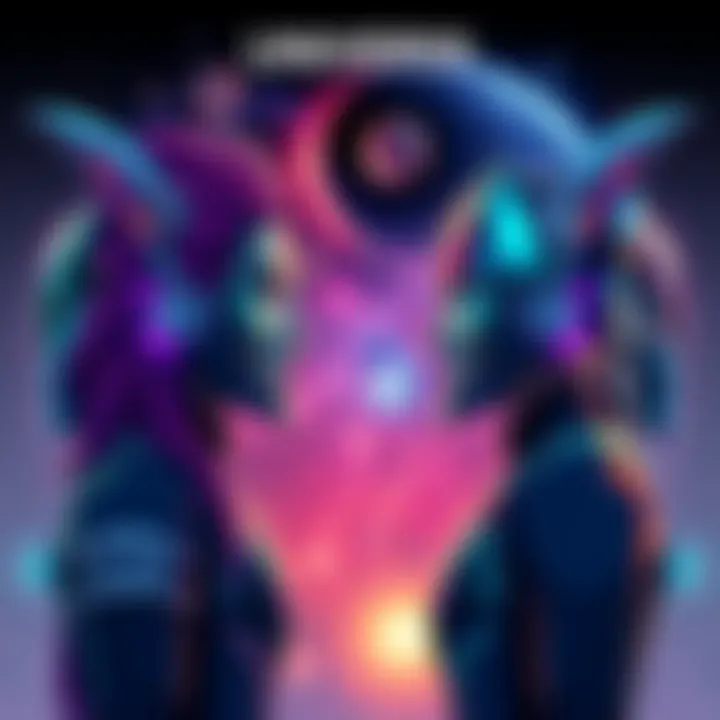 An illustration showing two characters from different universes facing each other, representing rivalry. Each character has a unique design reflecting their universe, with a cosmic background symboliz...