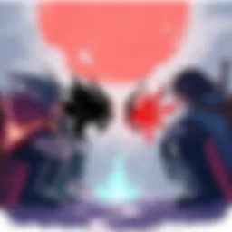 Illustration showing fans of Souls and Monster Hunter engaged in an online debate with opposing symbols representing each game.