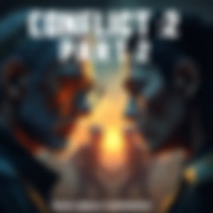 Conflict in Part 2 Two main characters from Part 2 facing each other with tense expressions, representing the central conflict of the story.