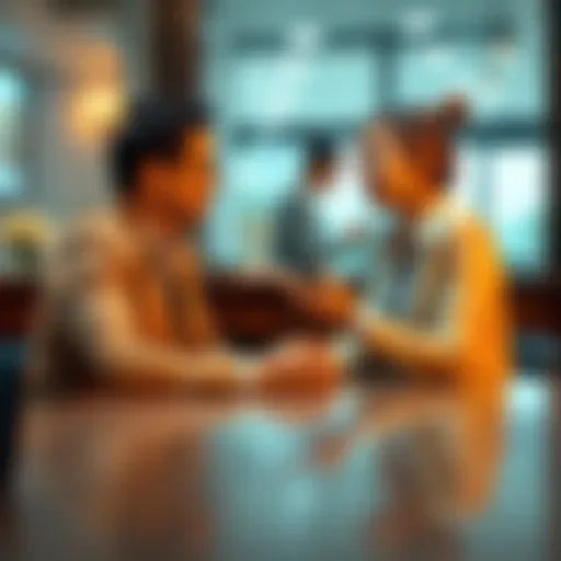 A man and woman sitting at a table, engaging in a calm discussion with open body language, symbolizing conflict resolution