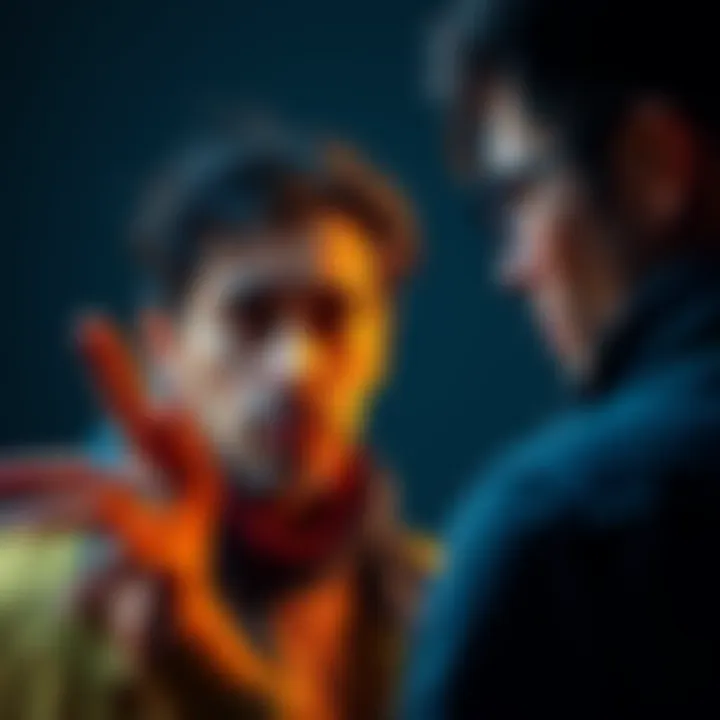 A person looks conflicted and confused while another person gestures for assistance, illustrating mixed emotions after an insult.