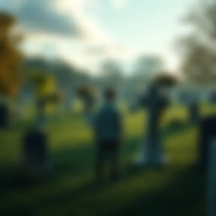 A person standing in a peaceful cemetery, reflecting on life and death, surrounded by greenery and gravestones.