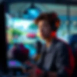 A new player looking puzzled while playing a video game, with a game controller in hand and a screen displaying the game interface behind them.