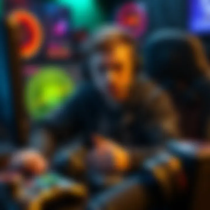 A gamer looks frustrated while trying to reconfigure Blacklisters' kneepads, surrounded by gaming gear.