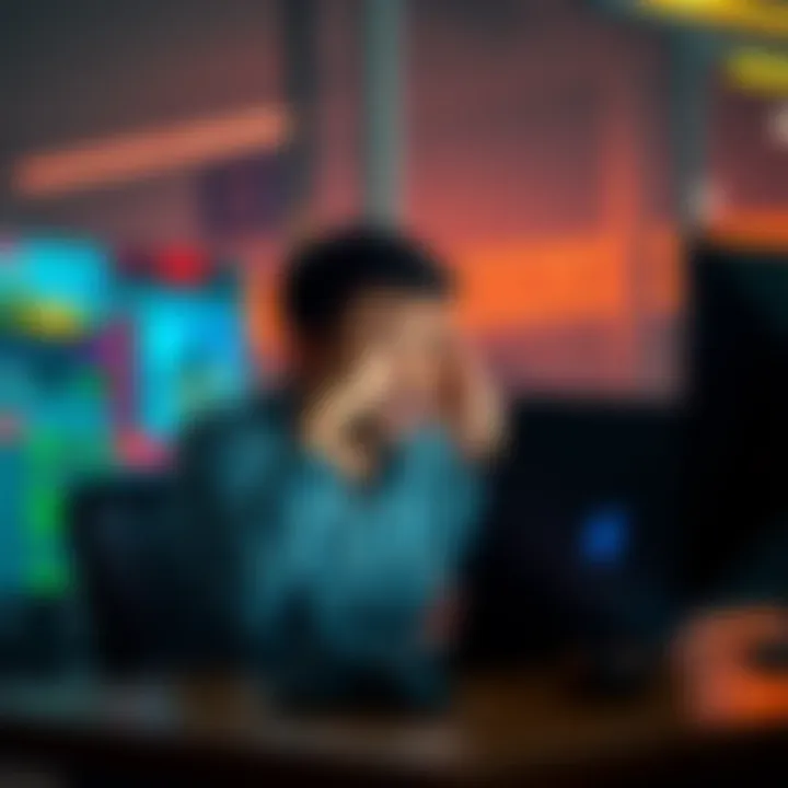 Newcomer sitting at a desk with a laptop, looking overwhelmed and puzzled as they try to figure out a new platform
