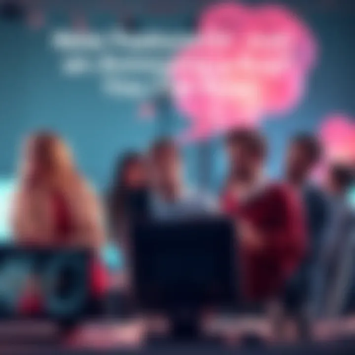 Group of people sharing thoughts on a computer about a new feature or bug