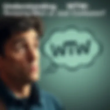A person looking puzzled with a thought bubble containing the letters WTW, symbolizing confusion about the term.