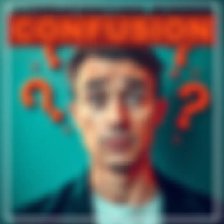 A person with a confused expression, surrounded by question marks, symbolizing confusion.