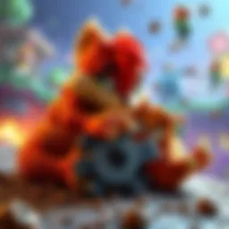 Conker character battling a giant, singing pile of poop in a colorful video game setting