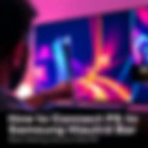 A person connecting a PlayStation 5 to a Samsung HW-C450/PR 300W Sound Bar with cables