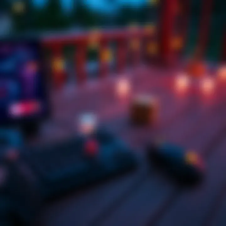 A person connecting a keyboard and mouse to a gaming device on a deck, ready to play Minecraft.