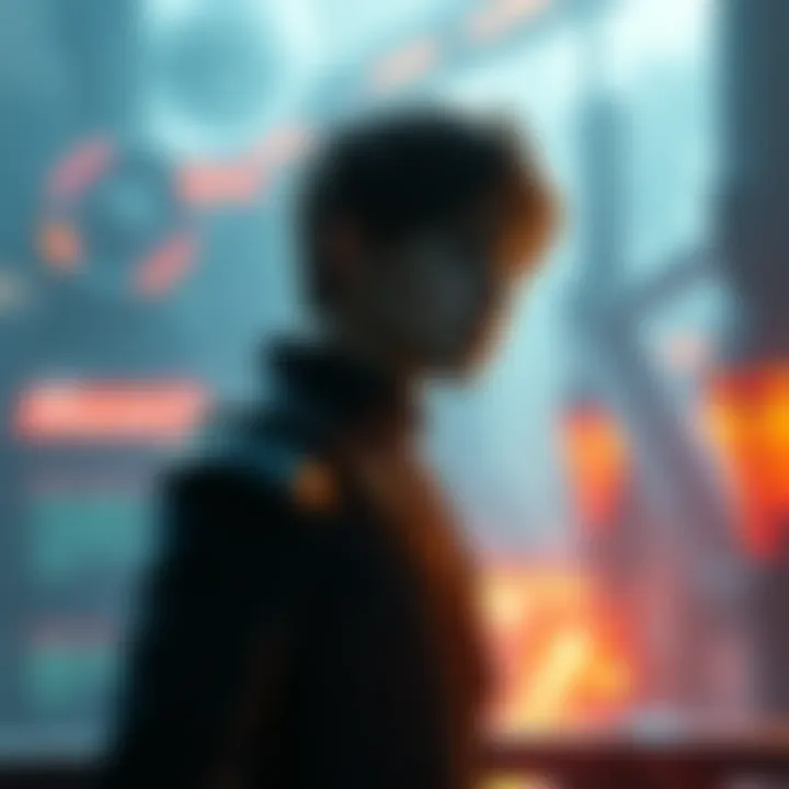 The character Connor standing in a futuristic setting, looking thoughtful as he considers decisions that affect his fate.