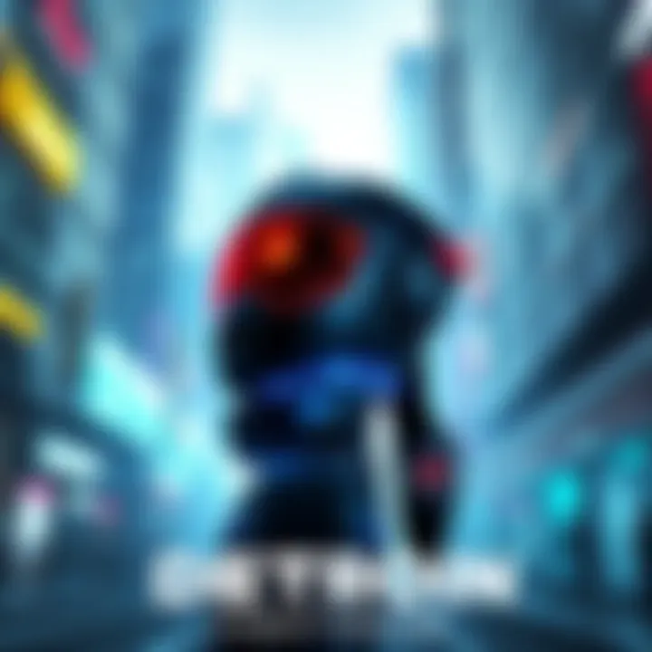 Connor in Detroit Connor the android stands in a futuristic urban setting, contemplating his choice to become deviant while holographic data streams around him.