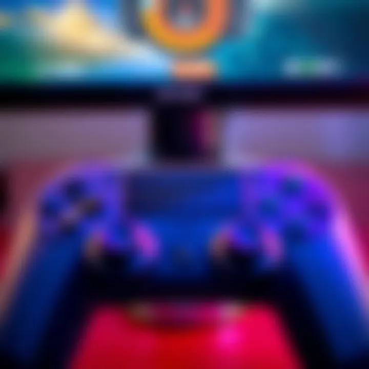 Close-up of a gaming controller showing sensitivity adjustment settings on screen