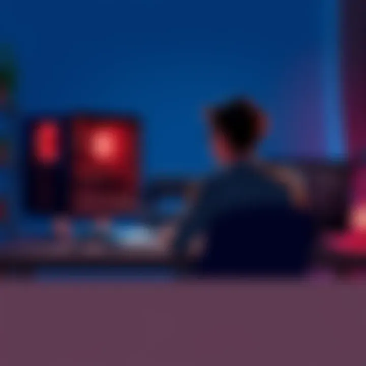 A gamer sitting at a desk with a gaming PC on one side and a gaming console on the other, contemplating their choice.