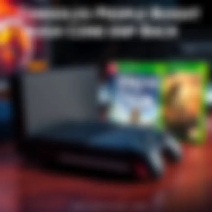 Console with iconic game covers A gaming console next to popular game covers like Halo and Breath of the Wild, showcasing the titles that drove people to buy the consoles.