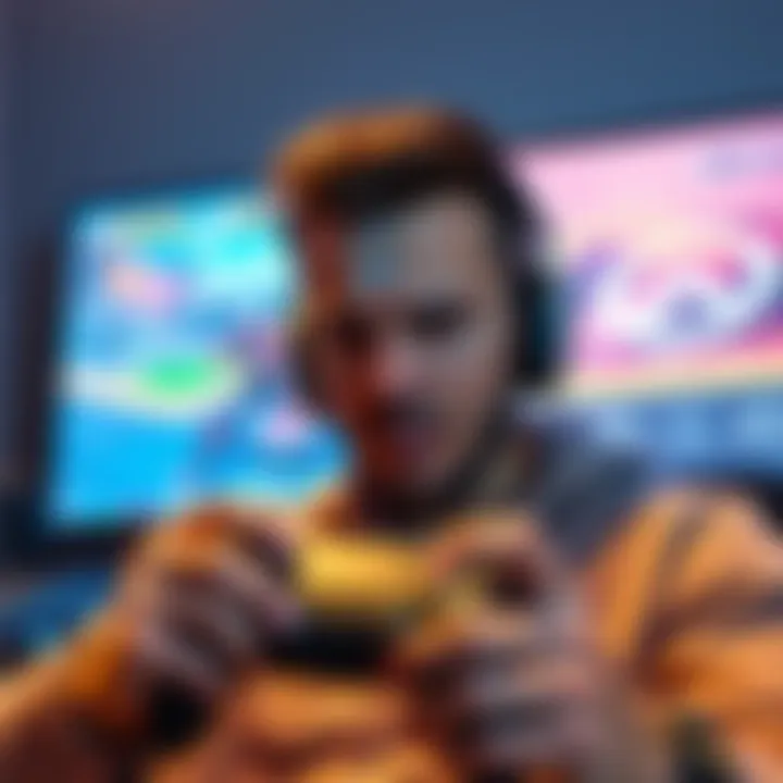 A console player looks upset while playing Overwatch, showing signs of frustration, with a gaming controller in hand and a screen displaying the game in the background.