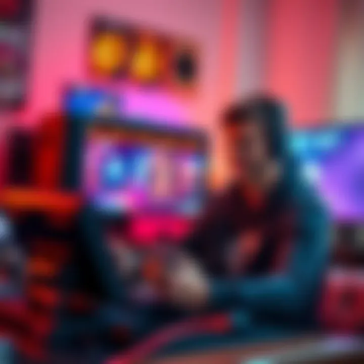 Console gaming preference A gamer playing on a console with a PC setup in the background