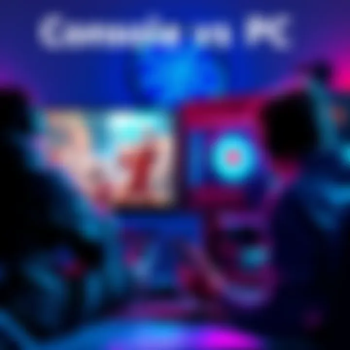 A side-by-side comparison of a gaming console and a PC setup, showing a player enjoying a game on each.