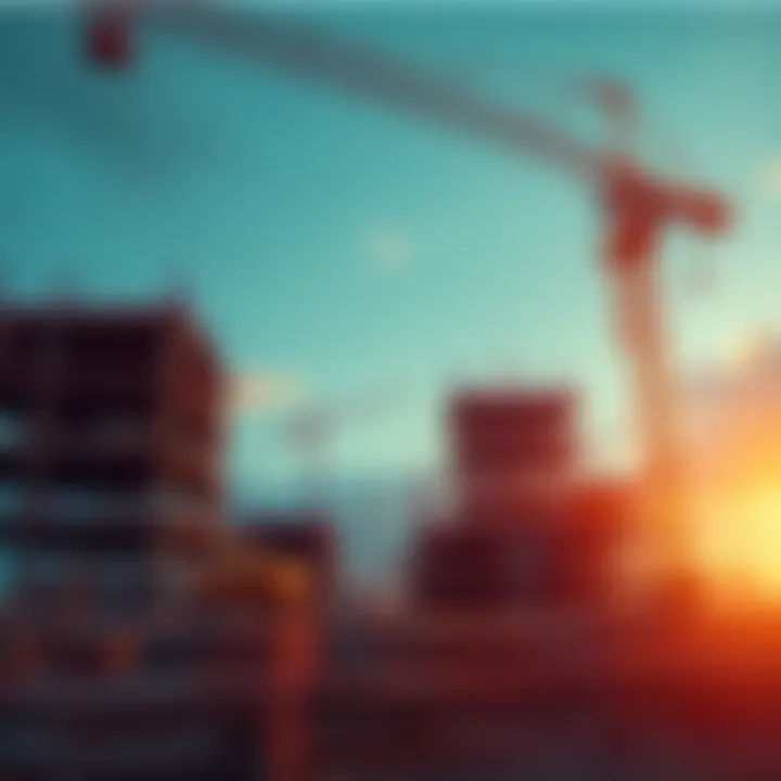 A construction site with halted work, showing unfinished structures and equipment sitting idle.